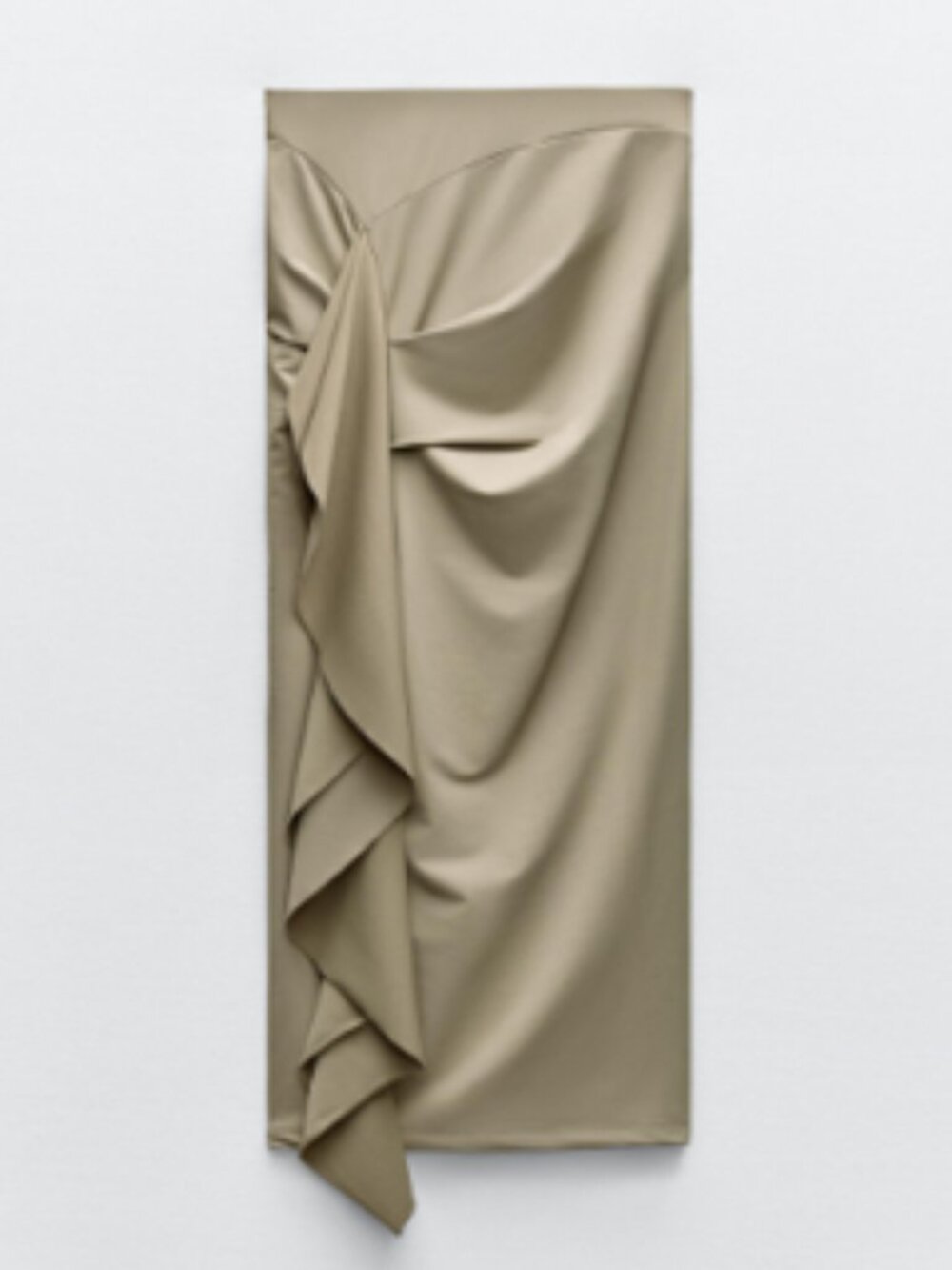 NWT Zara Taupe Ruffle-Detail Midi Column Skirt Size M